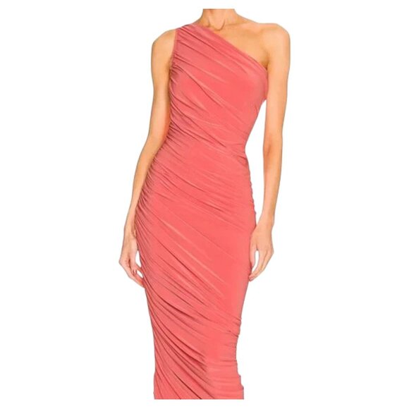 Anthropologie Norma Kamali One Shoulder Ruched Midi Dress Coral M Designer - Picture 3 of 8